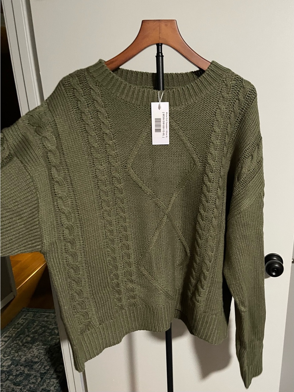 Olive Cable Knit Crewneck Sweater - Unbranded